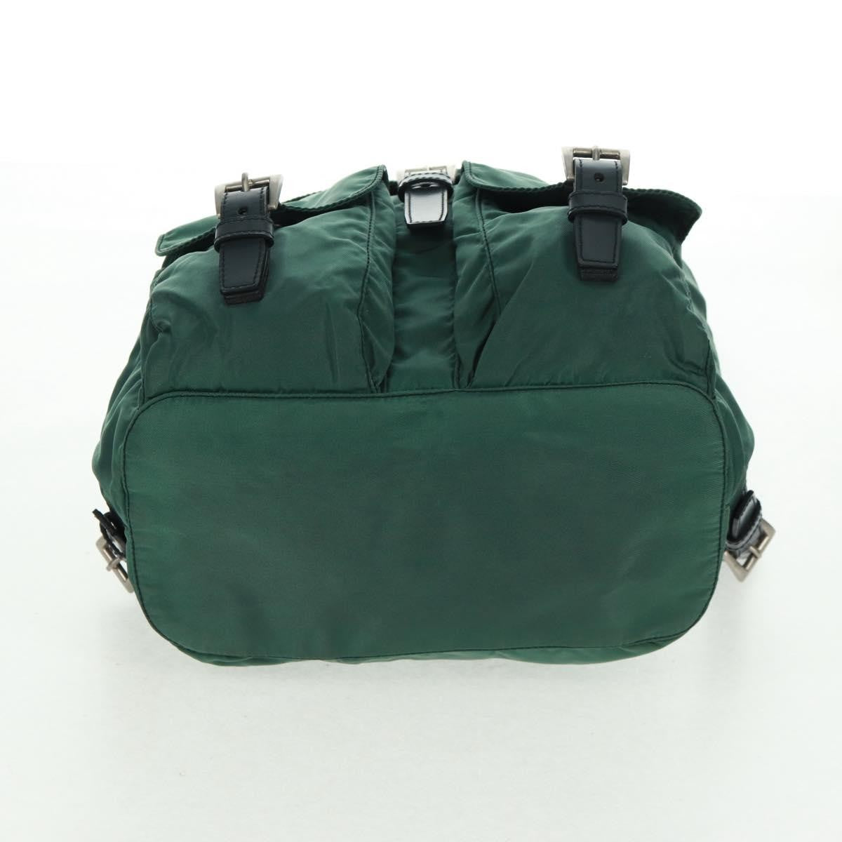 Prada Vela Double Front Pocket Backpack Tessuto with Saffiano Leather, GREEN, NYLON, Backpack