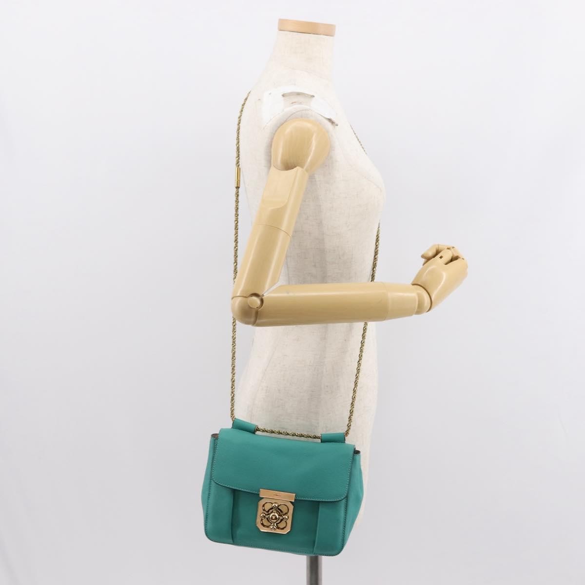 Chloe Elsie Chain Shoulder Bag Leather, TURQUOISE, LEATHER, Shoulder bag