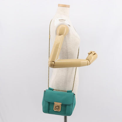 Chloe Elsie Chain Shoulder Bag Leather, TURQUOISE, LEATHER, Shoulder bag