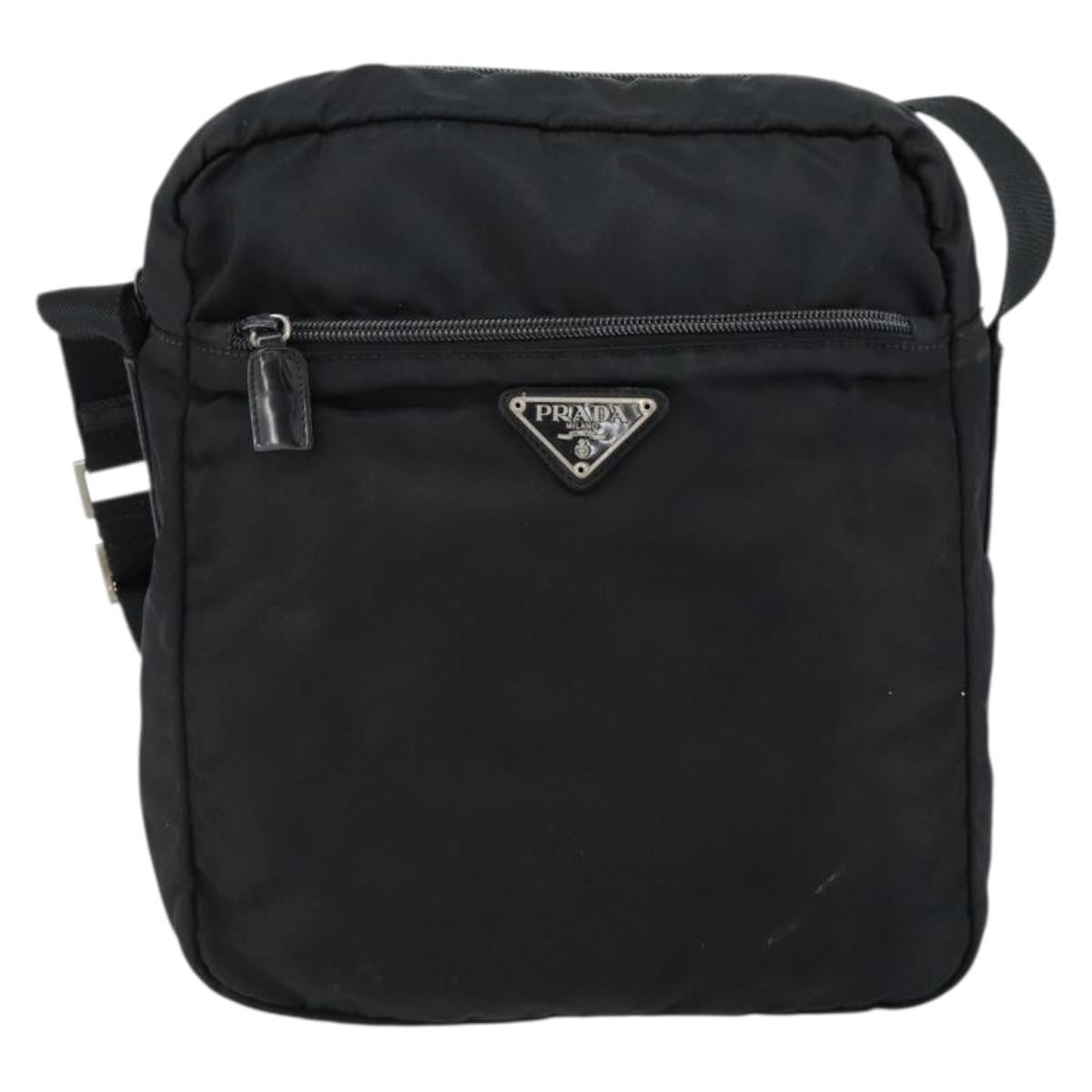Prada Front Pocket Messenger Bag Tessuto, BLACK, NYLON, Shoulder bag