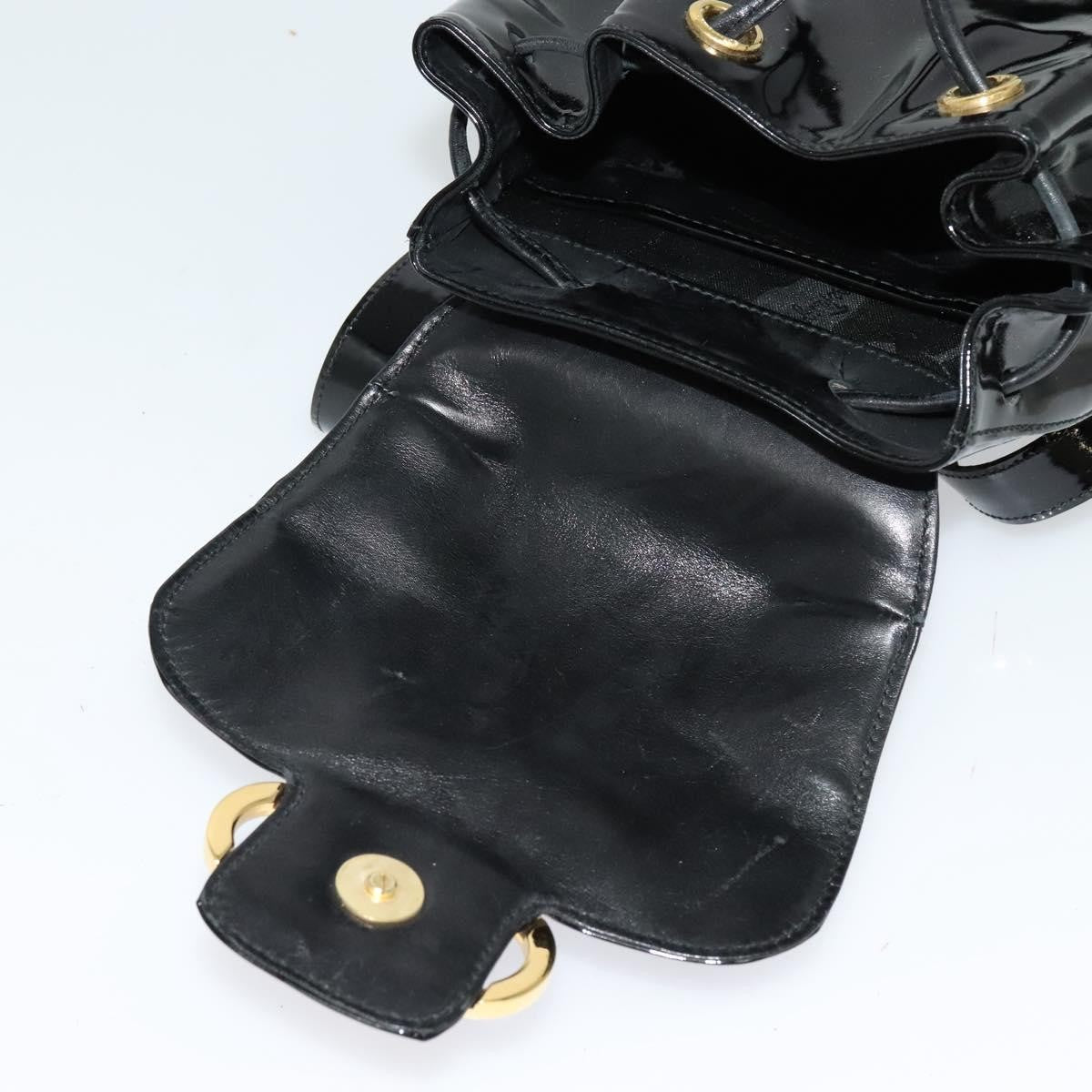 Salvatore Ferragamo Gancini Flap Drawstring Backpack Patent leather, BLACK, PATENT_LEATHER, Backpack