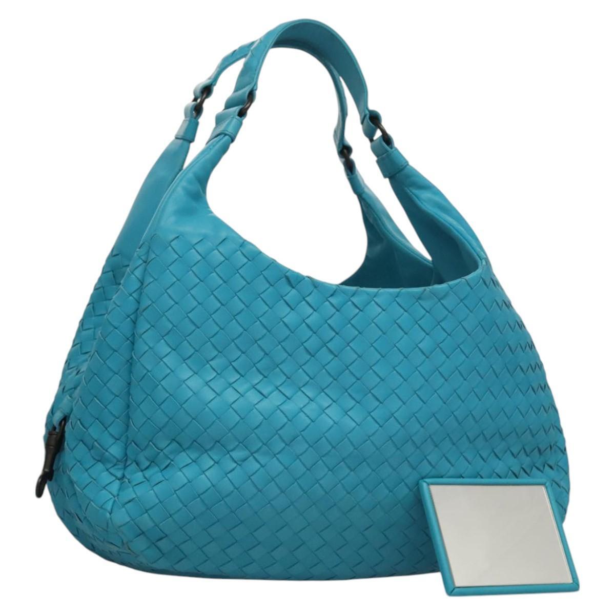 Bottega Veneta Campana Hobo Intrecciato Nappa, BLUE, LEATHER, Handbag