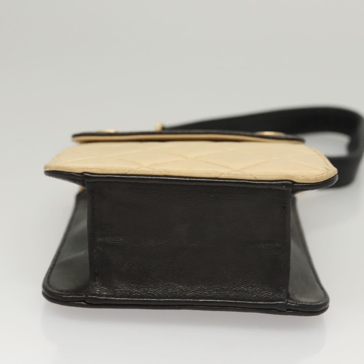 Chanel Vintage Button Waist Bag Quilted Lambskin, BEIGE, LEATHER, Clutche & pouche