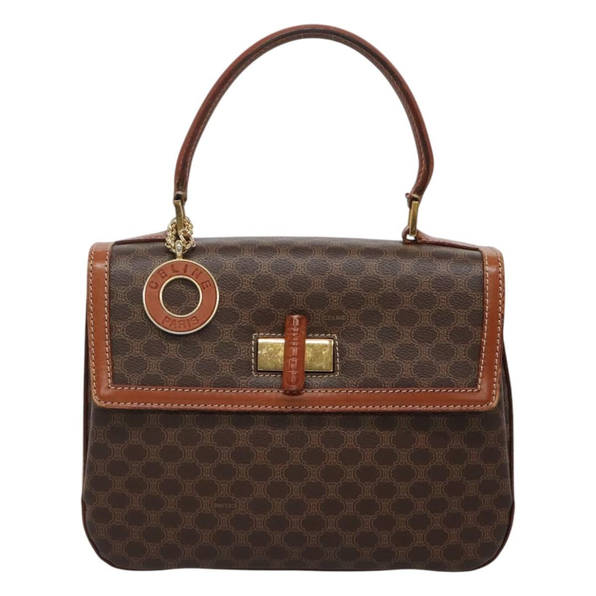 Celine Vintage Convertible Top Handle Bag Macadam Coated Canvas, BROWN, CANVAS, Handbag