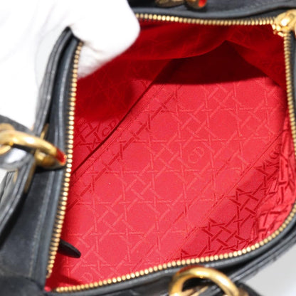 Christian Dior Vintage Lady Dior Bag Cannage Quilt Lambskin, Black, Leather, Handbag