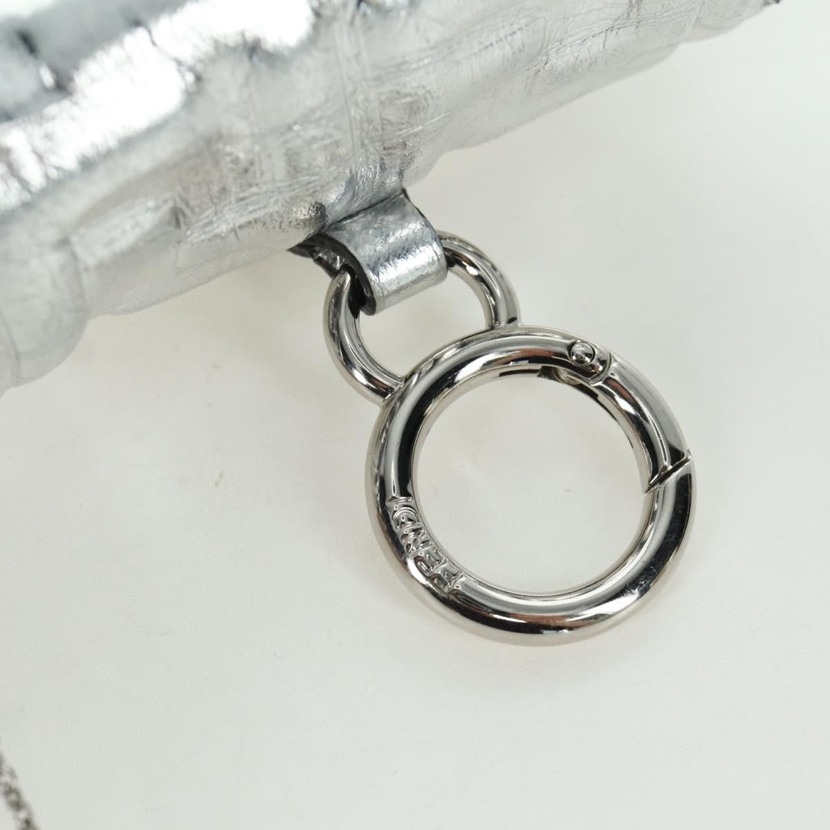 Fendi Chain Baguette Charm Bag Zucca Embossed Leather, SILVER, CANVAS, Clutche & pouche
