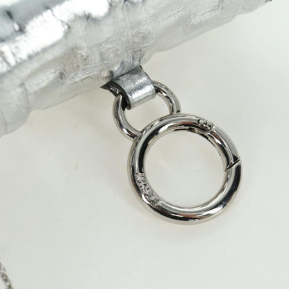 Fendi Chain Baguette Charm Bag Zucca Embossed Leather, SILVER, CANVAS, Clutche & pouche