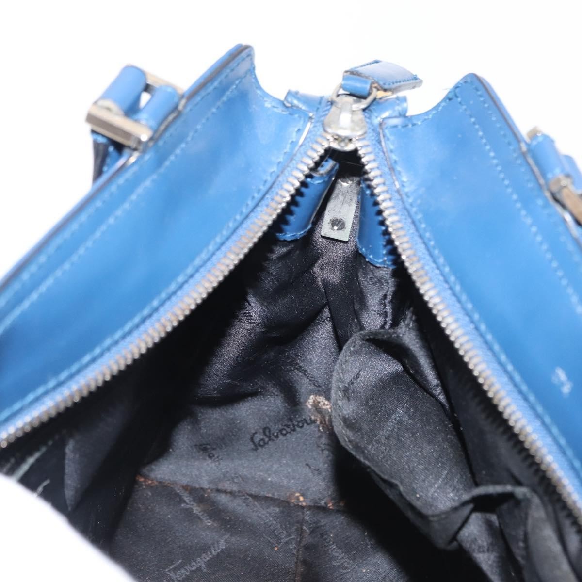 Salvatore Ferragamo Double Gancini Side Buckle Tote Leather, BLUE, LEATHER, Handbag