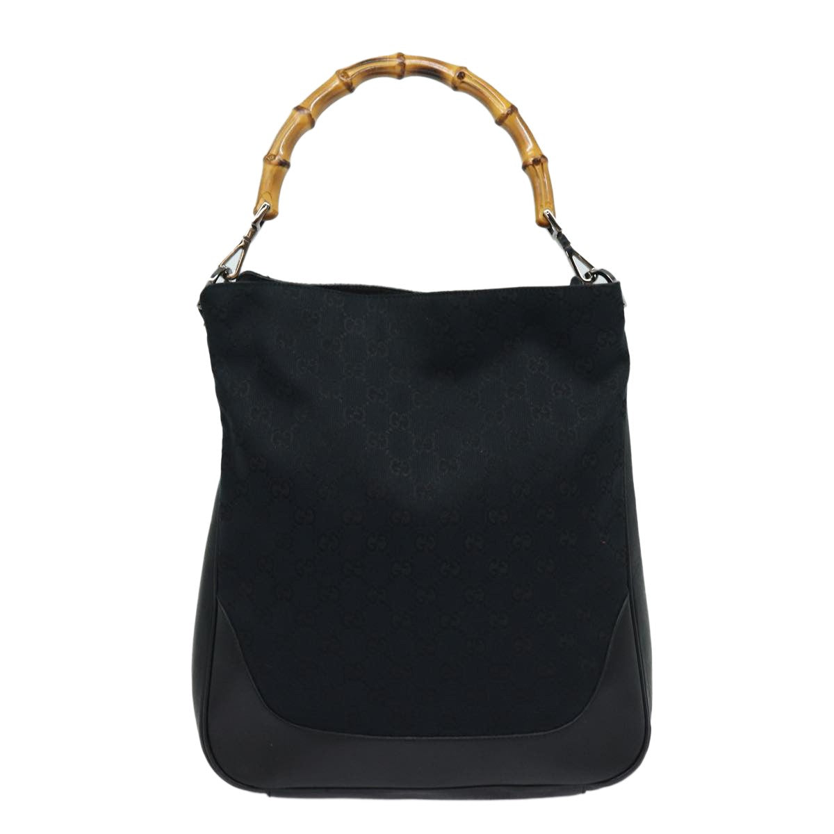 Gucci Vintage Bamboo Handle Tote Canvas, BLACK, CANVAS, Tote bag