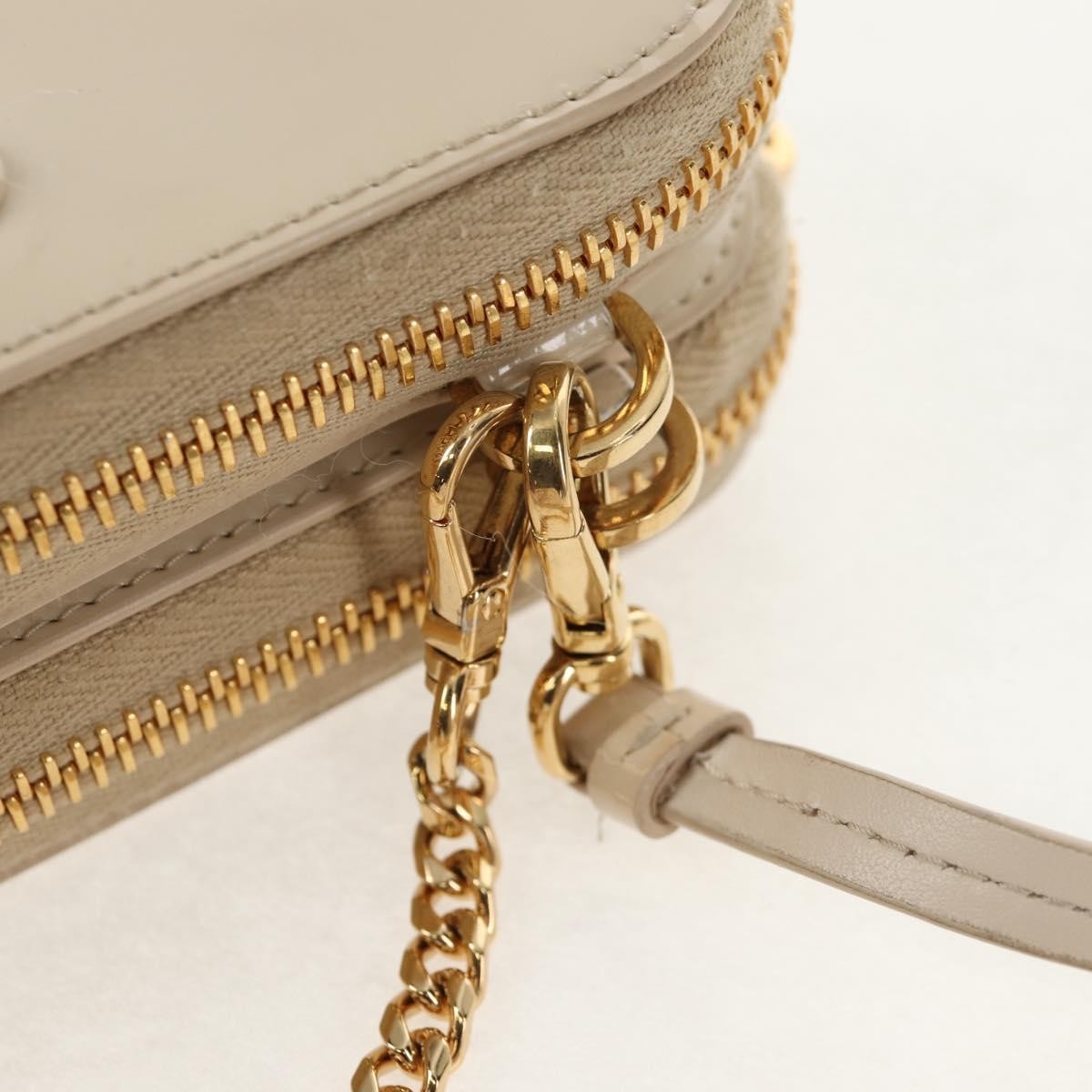 Prada Triangle Double Zip Pouch Bag with Chain Patent leather, BEIGE, PATENT_LEATHER, Clutche & pouche