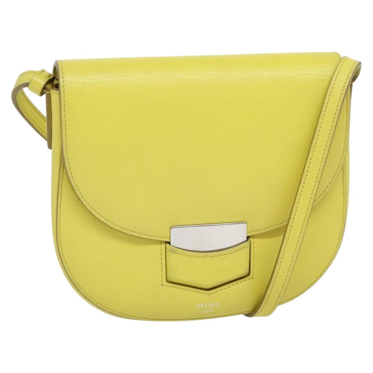 Celine Trotteur Crossbody Bag Grainy Leather, YELLOW, LEATHER, Crossbody bag