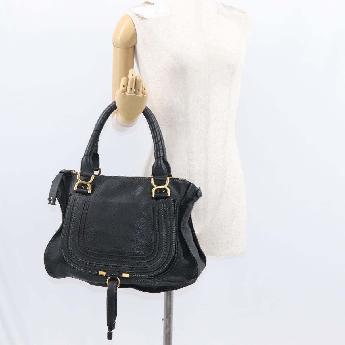 Chloe Marcie Satchel Leather, BLACK, LEATHER, Handbag