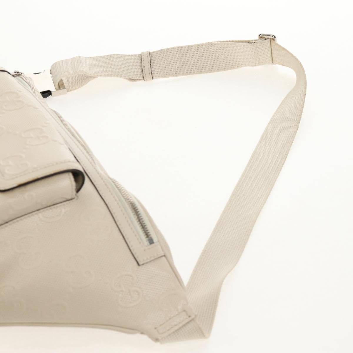 Gucci Front Pocket Belt Bag GG Embossed Perforated Leather, WHITE, CANVAS, Shoulder bag