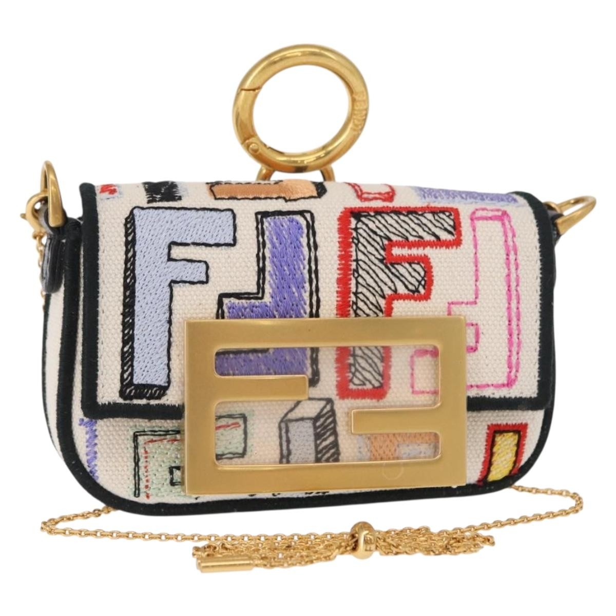 Fendi Chain Baguette Charm Bag Zucca Canvas, MULTICOLOUR, CANVAS, Clutche & pouche