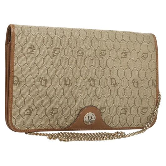Christian Dior Vintage Honeycomb chain Canvas, BEIGE, CANVAS, Handbag