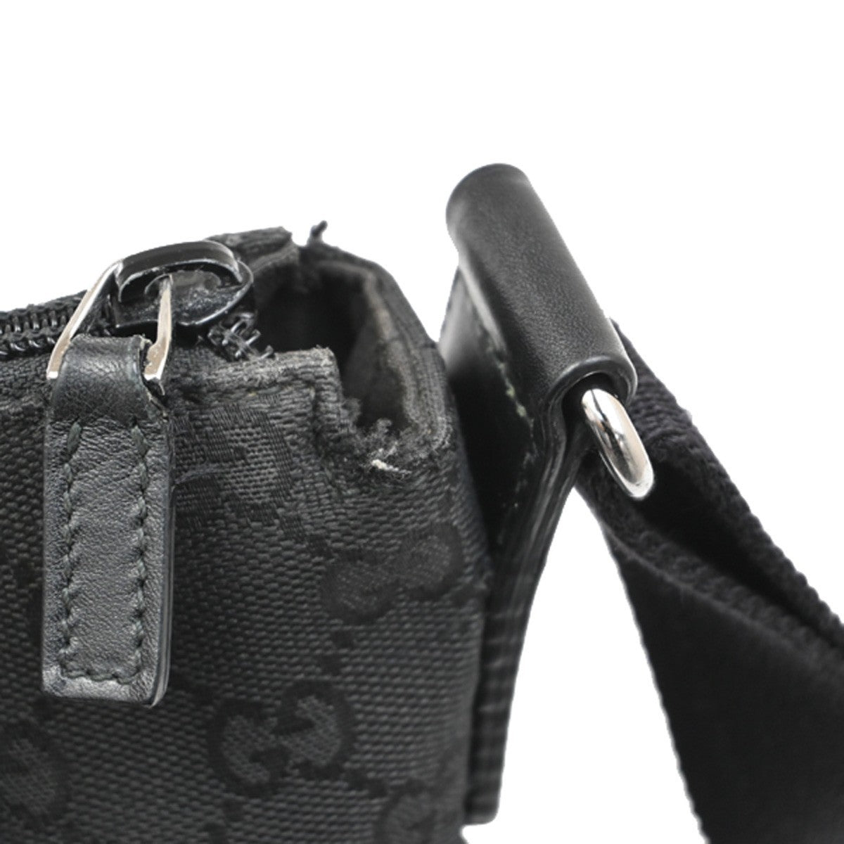Gucci Zip Messenger Bag GG Canvas with Perforated Leather, BLACK, CANVAS, Shoulder bag