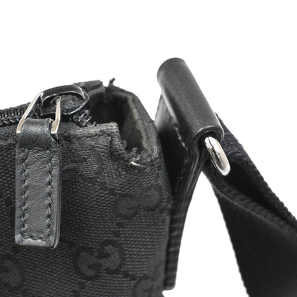 Gucci Zip Messenger Bag GG Canvas with Perforated Leather, BLACK, CANVAS, Shoulder bag