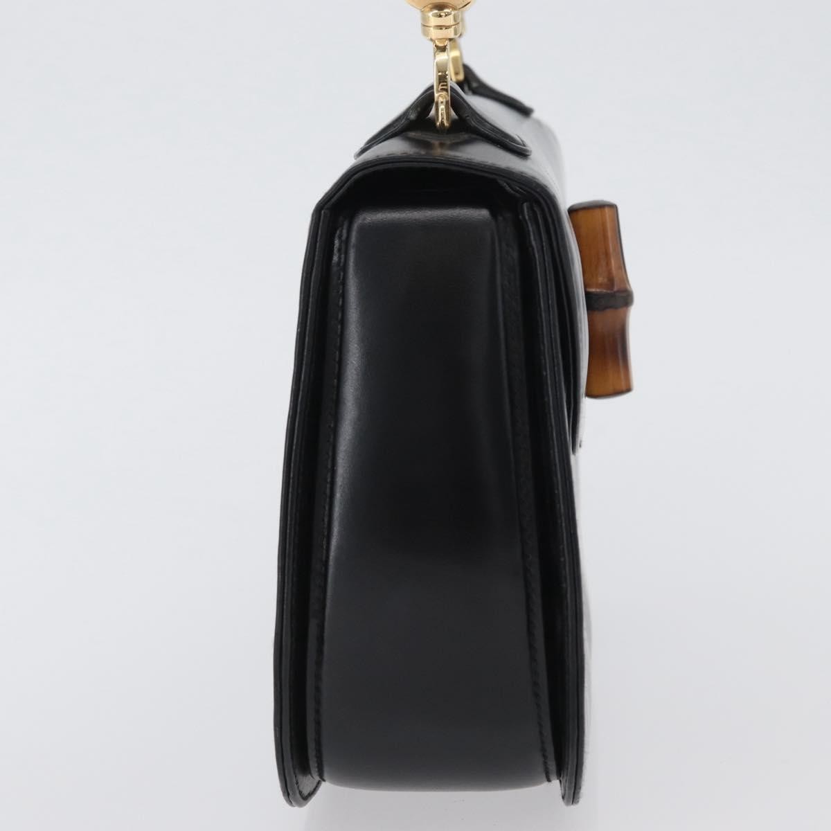 Gucci Vintage Convertible Bamboo Top Handle Bag Leather, BLACK, LEATHER, Handbag