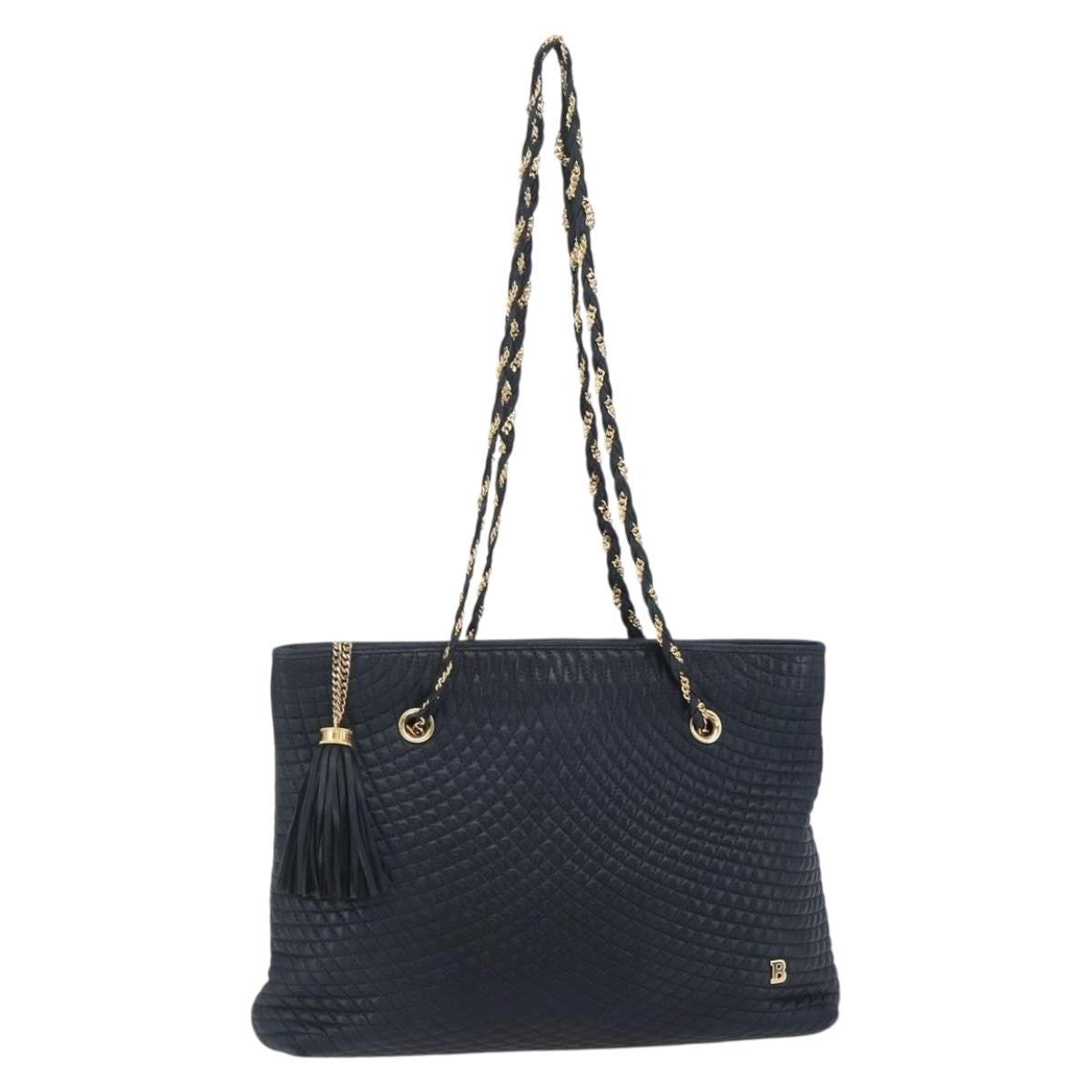 Bally Vintage Chain Shoulder Bag Quilted Leather, NAVY, LEATHER, Shoulder bag