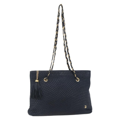 Bally Vintage Chain Shoulder Bag Quilted Leather, NAVY, LEATHER, Shoulder bag