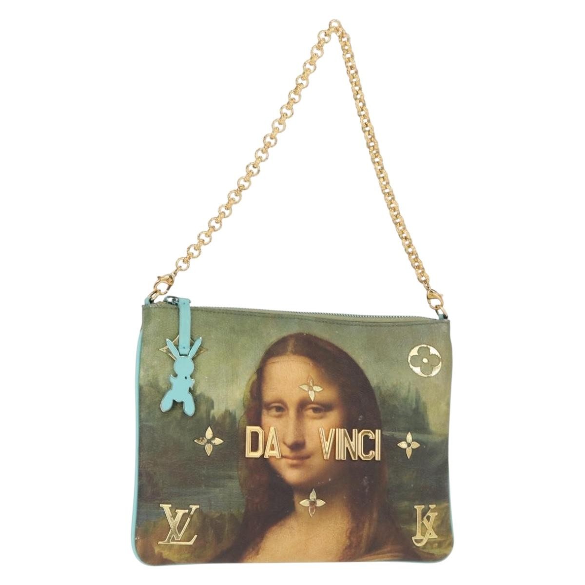 Louis Vuitton Pochette Clutch Limited Edition Jeff Koons Da Vinci Print Canvas, GREEN, PVC, Clutche & pouche