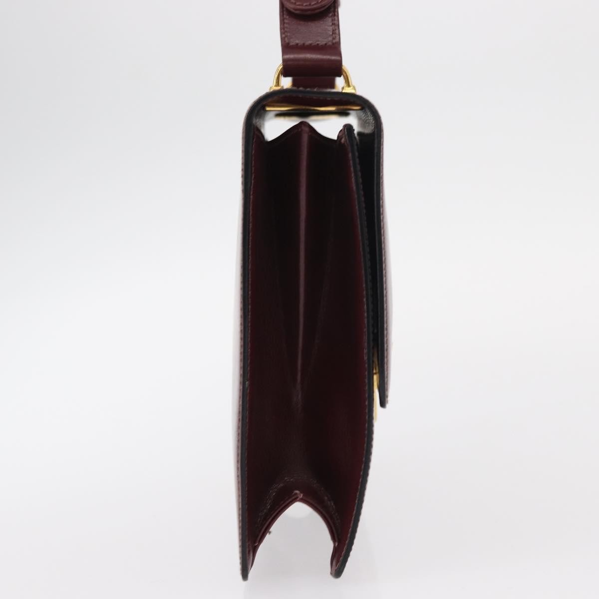 Celine Vintage Flap Shoulder Bag Leather, BURGUNDY, LEATHER, Shoulder bag