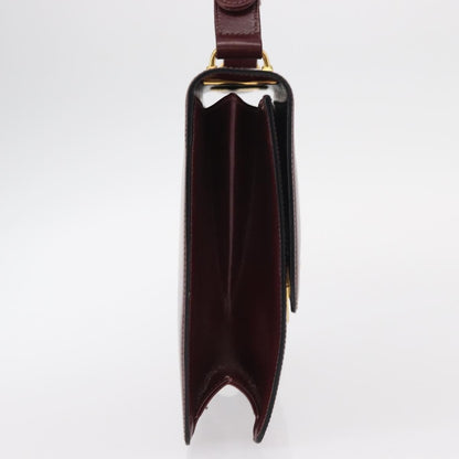 Celine Vintage Flap Shoulder Bag Leather, BURGUNDY, LEATHER, Shoulder bag