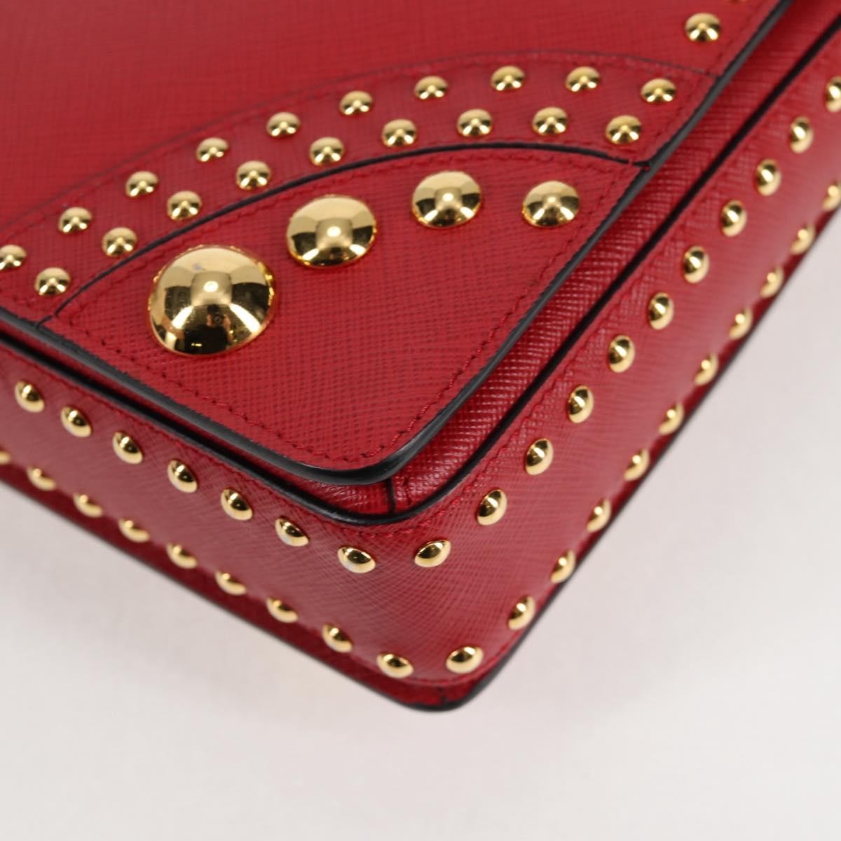 Prada Turn Lock Shoulder Bag Studded Saffiano Leather, RED, LEATHER, Shoulder bag