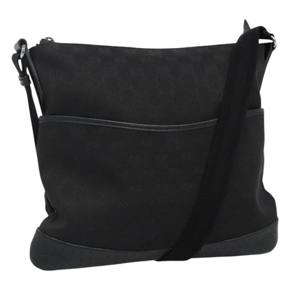 Gucci Zip Messenger Bag GG Canvas with Perforated Leather, BLACK, CANVAS, Shoulder bag