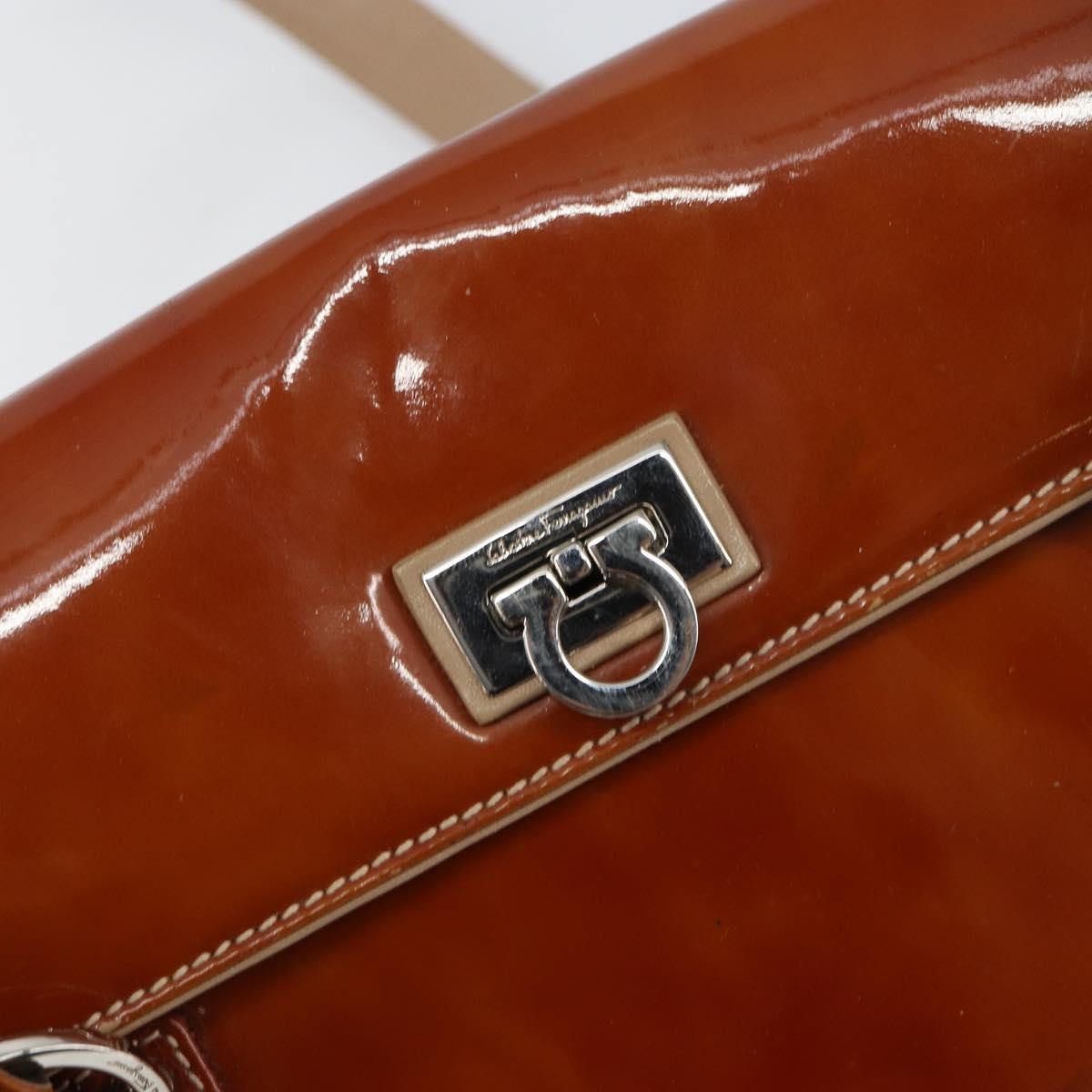 Salvatore Ferragamo Gancini handbag Patent leather, BROWN, PATENT_LEATHER, Handbag