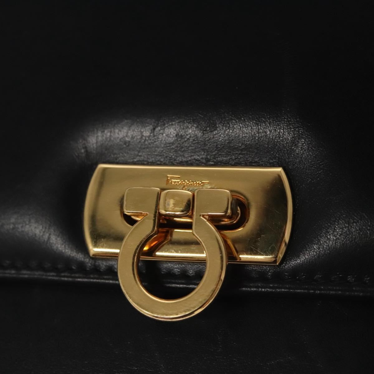 Salvatore Ferragamo Vintage Gancini Flap Crossbody Bag Leather, BLACK, LEATHER, Clutche & pouche