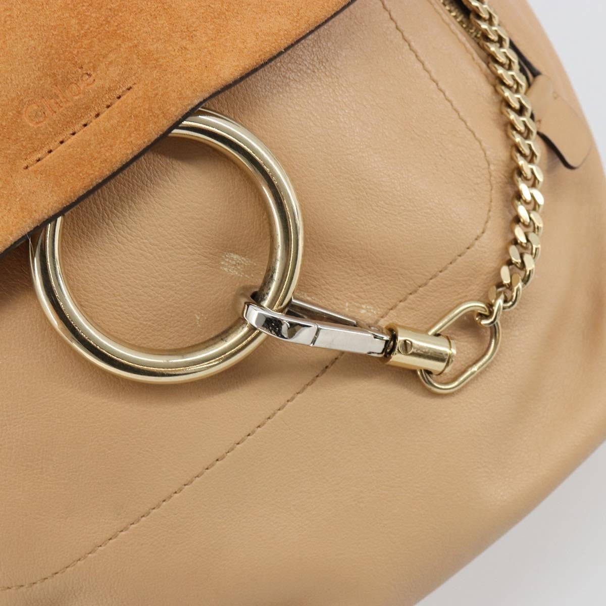 Chloe Faye Backpack Suede with Applique, Beige, Leather, Backpack