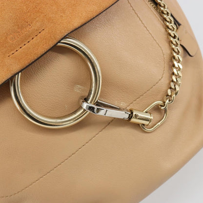 Chloe Faye Backpack Suede with Applique, Beige, Leather, Backpack