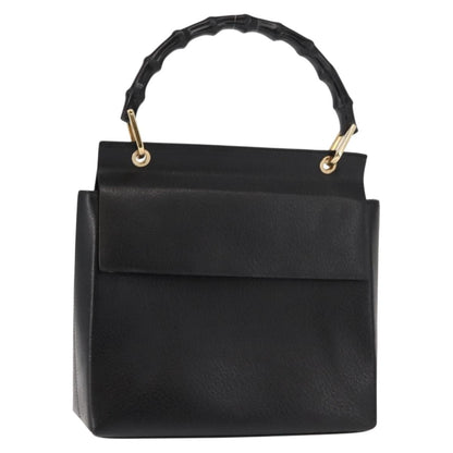 Gucci Vintage Bamboo Handle Bag Leather, BLACK, LEATHER, Handbag