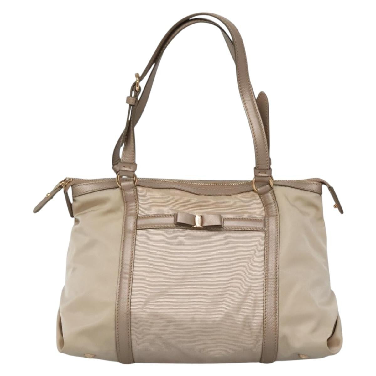 Salvatore Ferragamo Vala Handbag Nylon, BEIGE, NYLON, Handbag