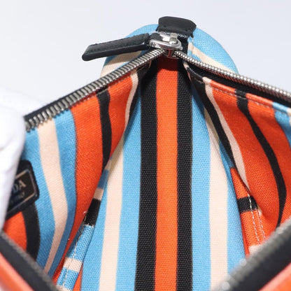 Prada Triangle Logo Wristlet Pouch Canvas, ORANGE, CANVAS, Clutche & pouche