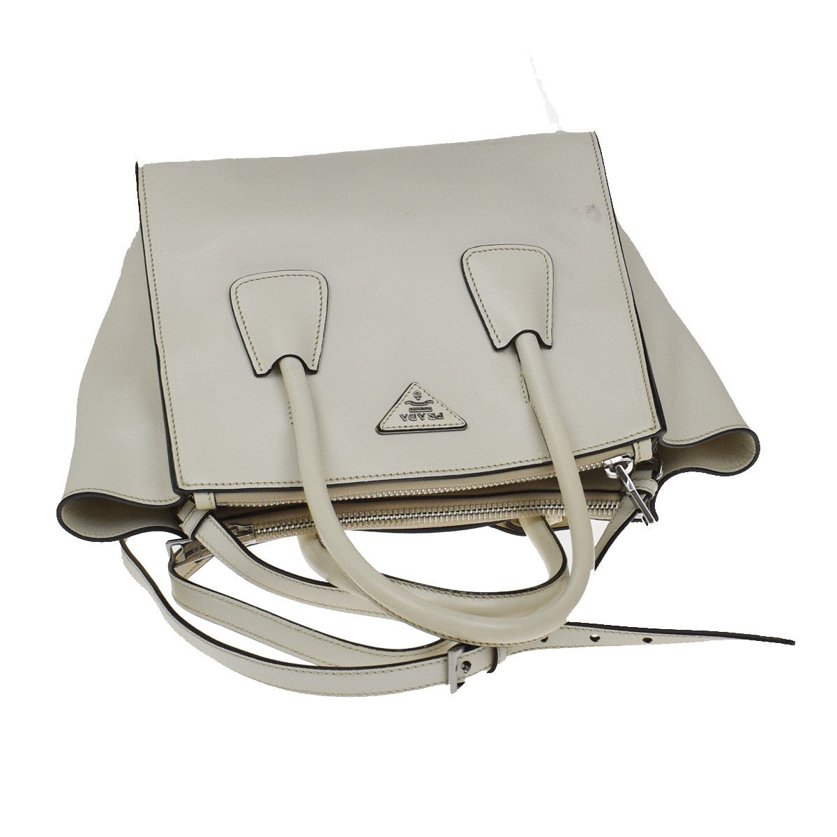 Prada Twin Pocket Shopping Tote City Calfskin, WHITE, LEATHER, Handbag