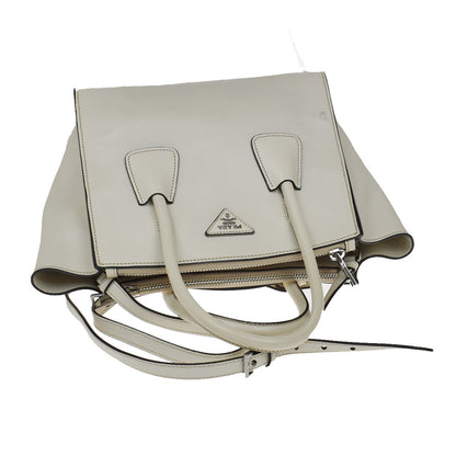 Prada Twin Pocket Shopping Tote City Calfskin, WHITE, LEATHER, Handbag