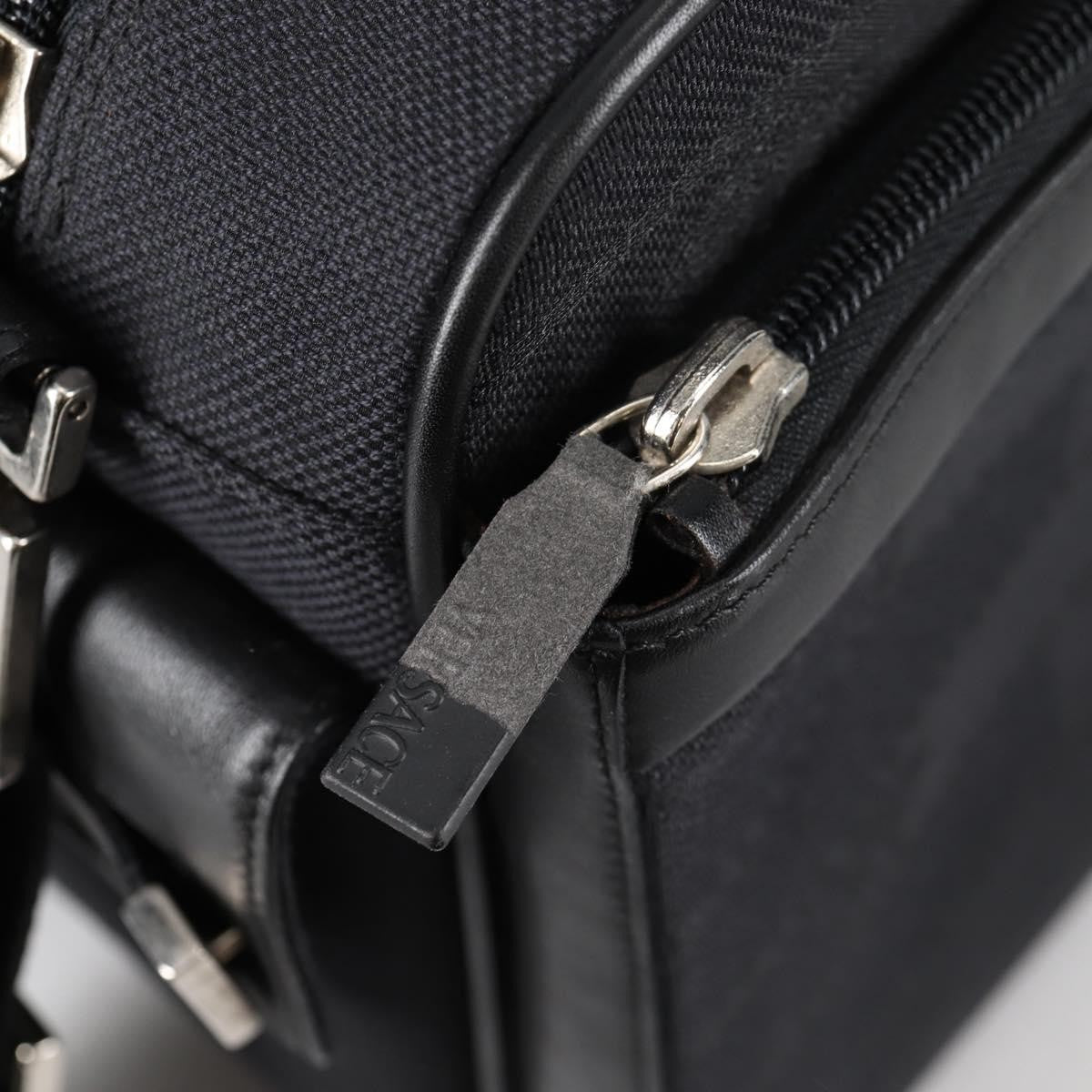 Versace Front Pocket Shoulder Bag Leather and Canvas, BLACK, CANVAS, Shoulder bag