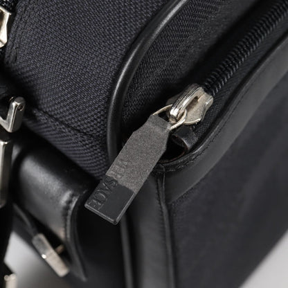 Versace Front Pocket Shoulder Bag Leather and Canvas, BLACK, CANVAS, Shoulder bag