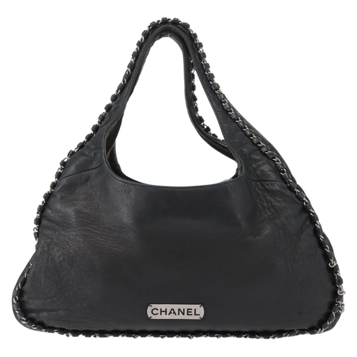 Chanel Vintage Chain Around Shoulder Bag Leather, BLACK, LEATHER, Shoulder bag