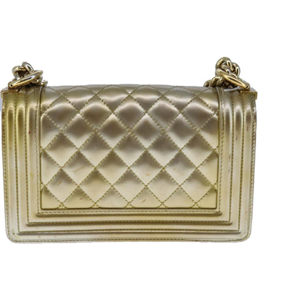 Chanel Boy Flap Bag Quilted Patent, GOLD, PATENT_LEATHER, Shoulder bag