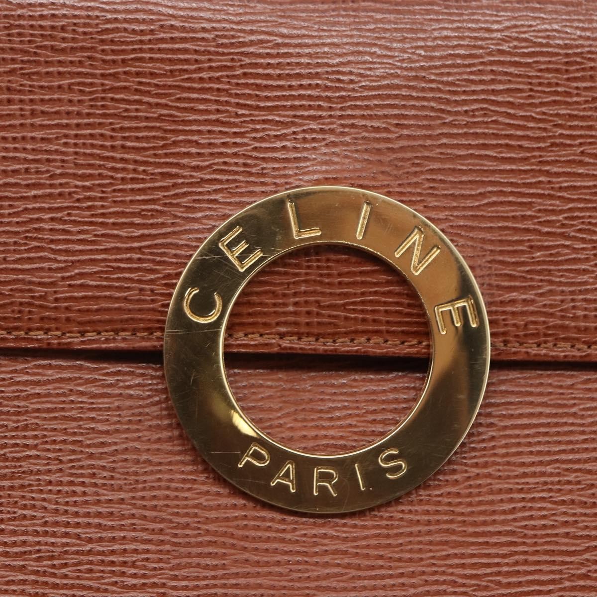 Celine Circle logo Leather, BROWN, LEATHER, Handbag