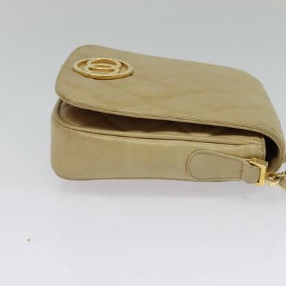 Chanel Logo Chain Shoulder Bag Leather, BEIGE, LEATHER, Shoulder bag