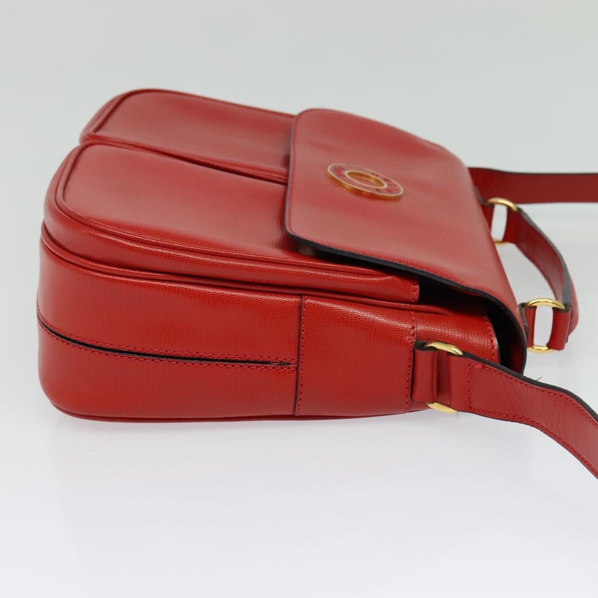 Celine Circle logo Leather, RED, LEATHER, Shoulder bag