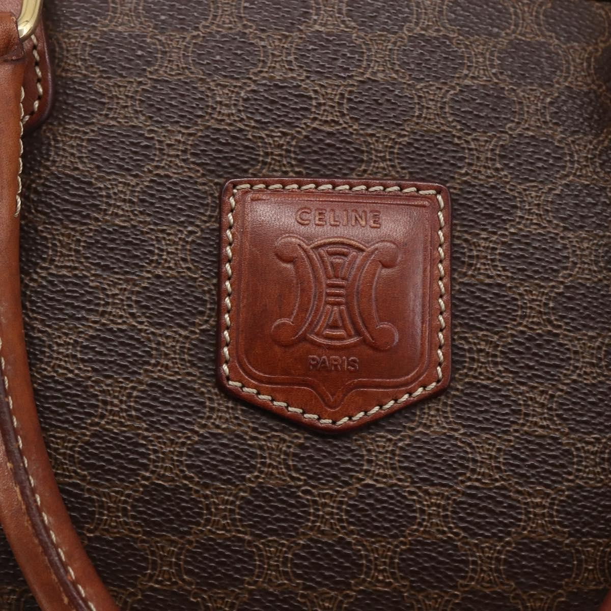 Celine Vintage Macadam Handbag Canvas and Leather, BROWN, CANVAS, Handbag