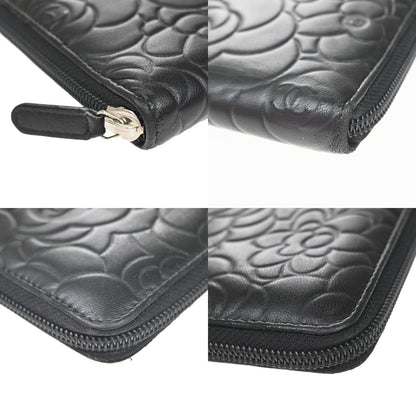 Chanel Camellia Zip Around Organizer Leather, Black, Leather, Wallet