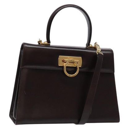 Salvatore Ferragamo Gancini Convertible Top Handle Bag Leather, BROWN, LEATHER, Handbag