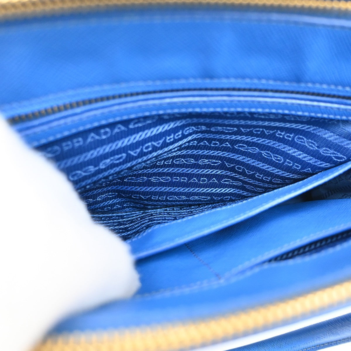 Prada Double Zip Tote Leather, BLUE, LEATHER, Tote bag