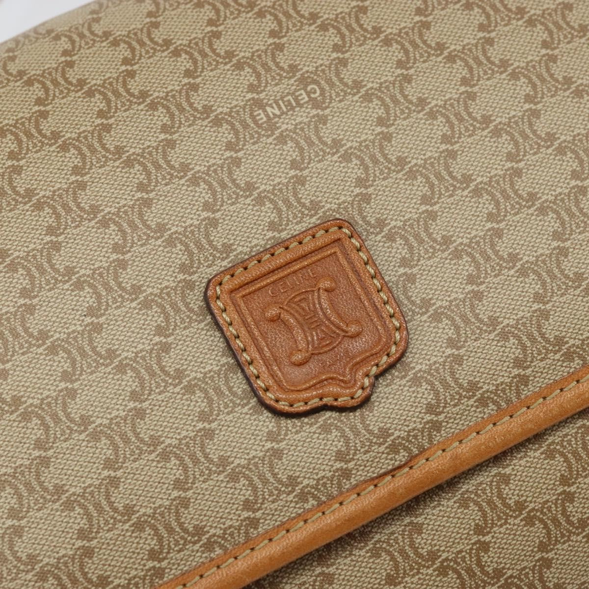 Celine Vintage Macadam Shoulder Bag Canvas and Leather, BEIGE, CANVAS, Shoulder bag